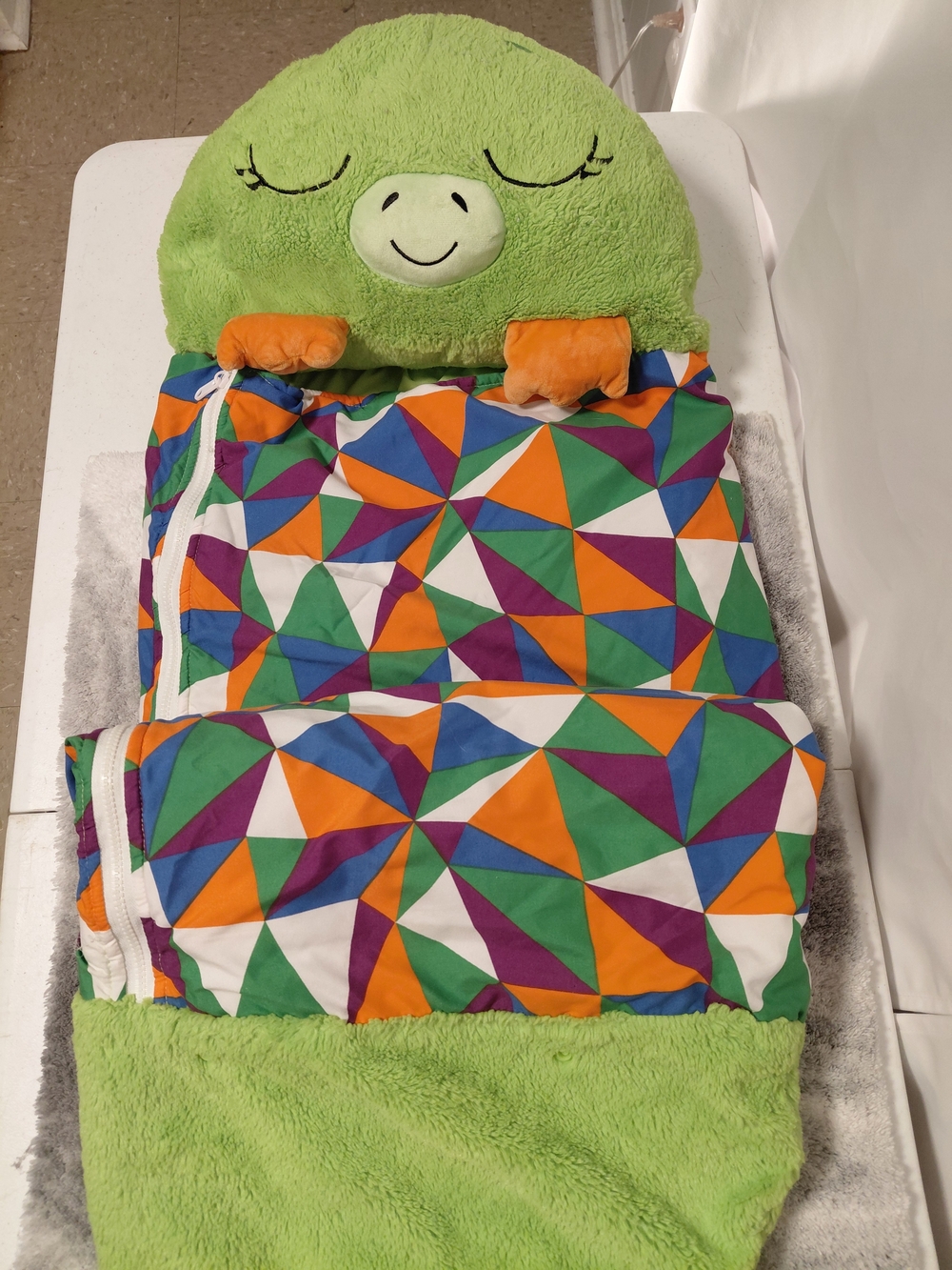 Green Dragon Hooded Kids Pajamas Sleeping Bag with Colorful Geometric Print